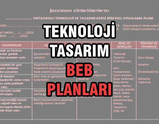 teknoloji tasarım dersi bep planları