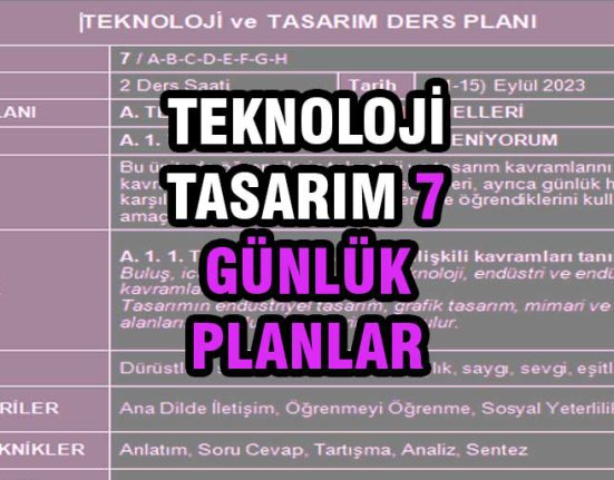 7. Sınıf Teknoloji Tasarım Günlük Ders Planları